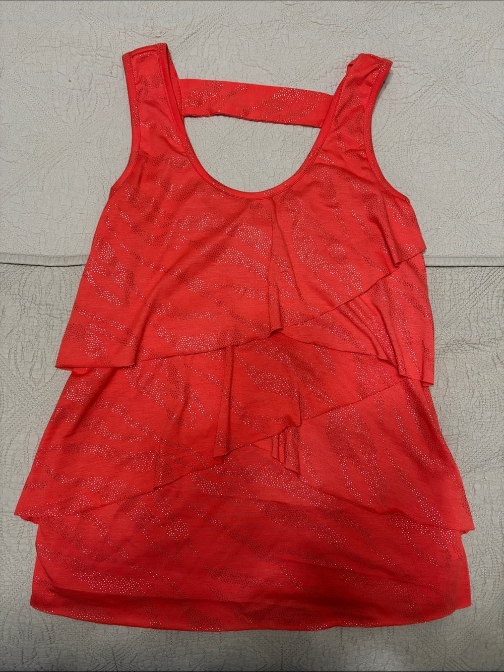 Coral Sparkle Tiered Sleeveless Tank Top